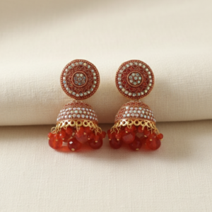 Red Crystal Studded Jhumka Earrings