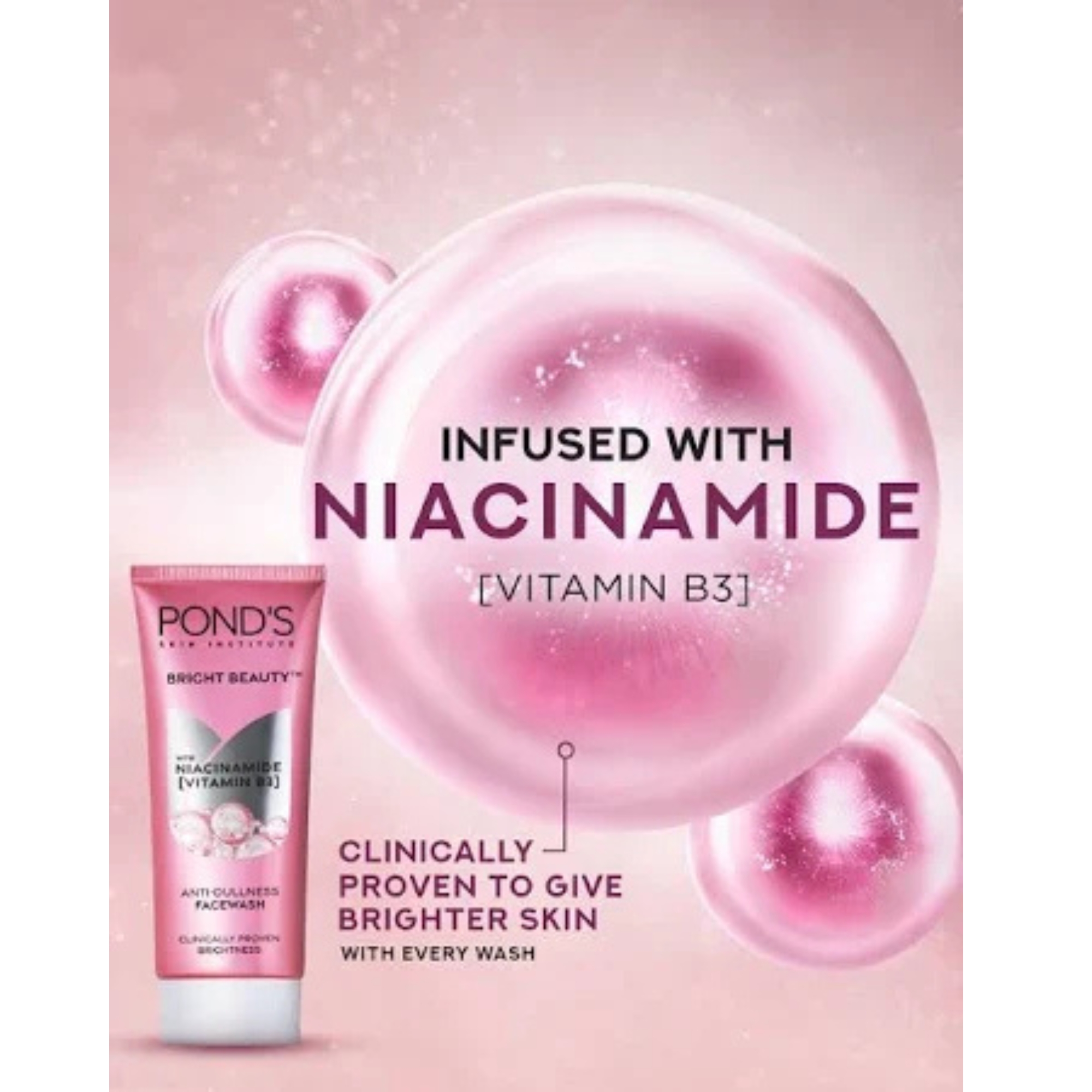 Ponds Bright Beauty Facewash with Niacinamide for Glass Skin-like Shine – 100 g