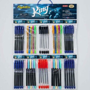 Fighter King Ball Pen Pack (50 Units, Multicolor & Blue Ink)