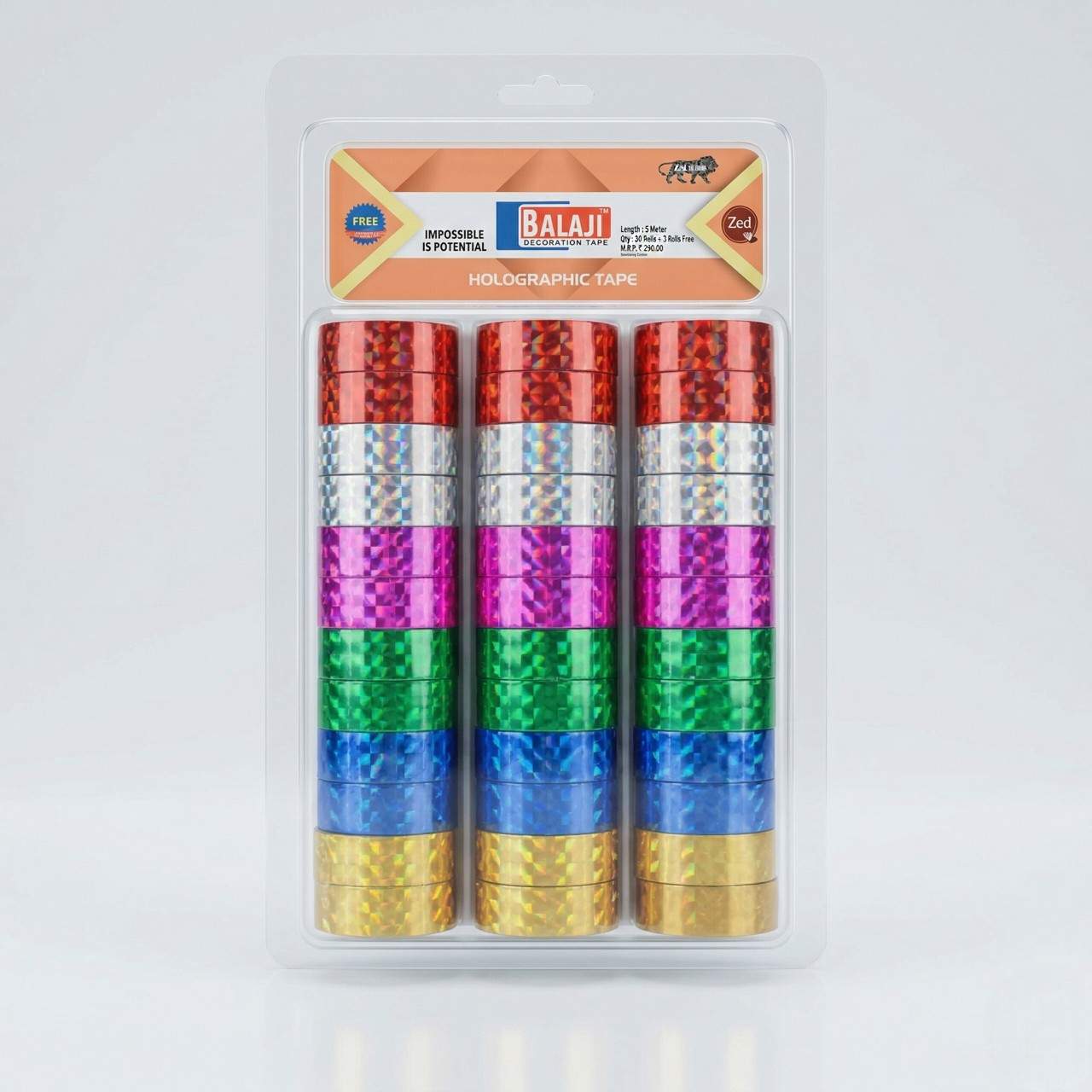 Balaji Holographic Decoration Tape Set (Multicolor – Pack of 18 Rolls)